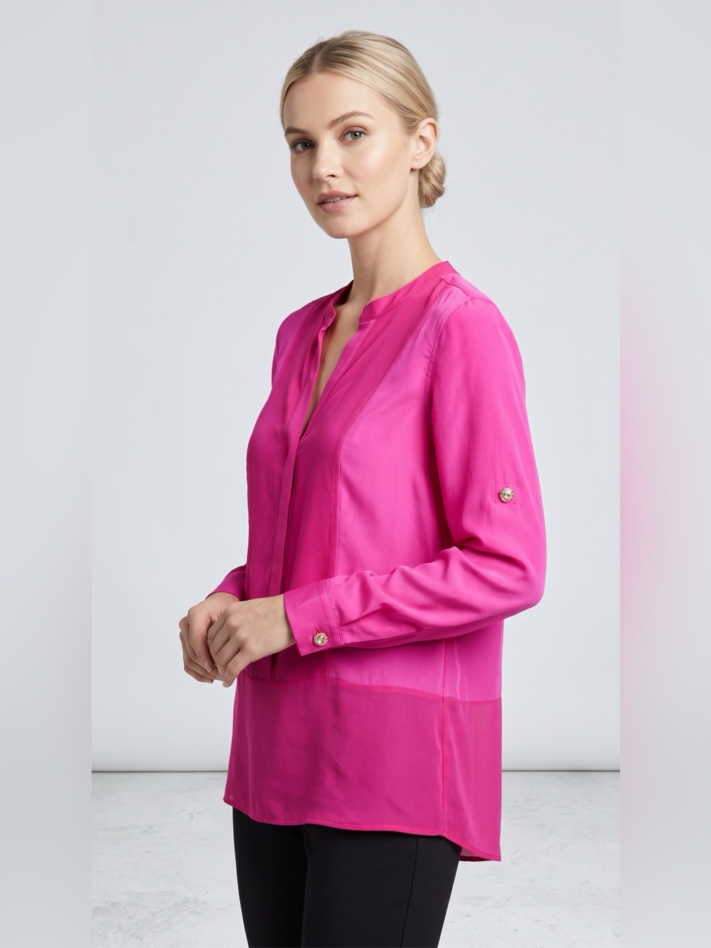 Calvin Klein Fuchsia Pink Long-Sleeve V-Neck Blouse